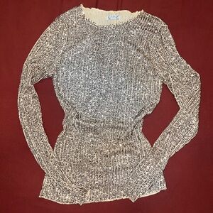 Free People Gold Sequin Long Sleeve Top